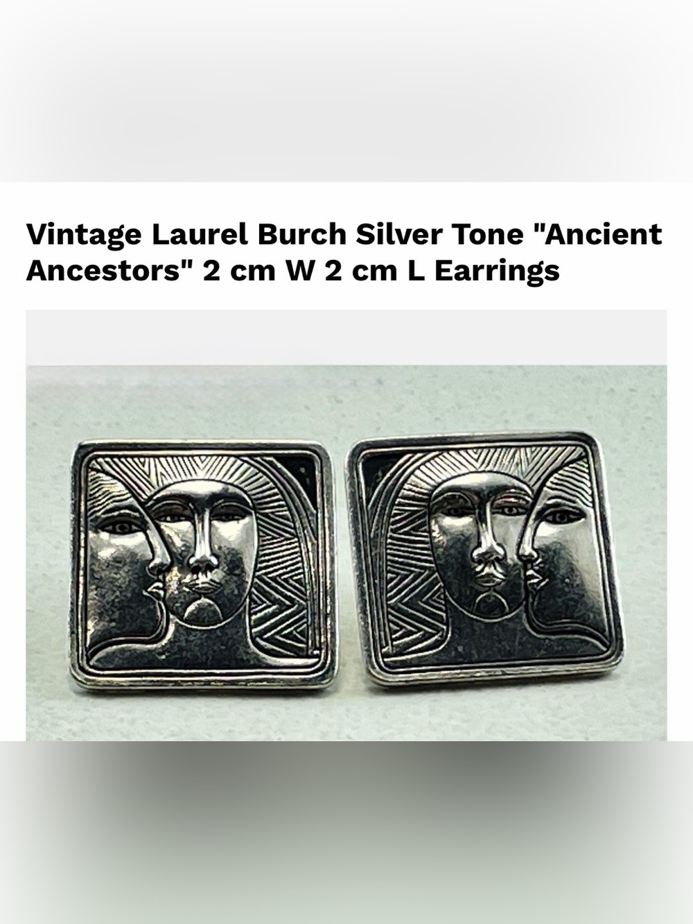 Vintage Laurel Burch Ancient Ancestors Silver Tone Face Stud Earrings Signed